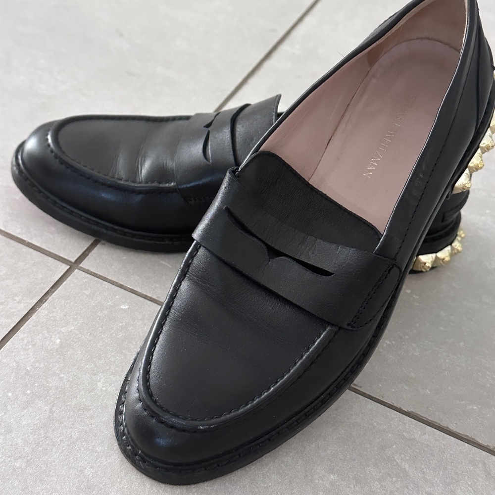Stuart Weitzman Black Leather Loafers Women No Box